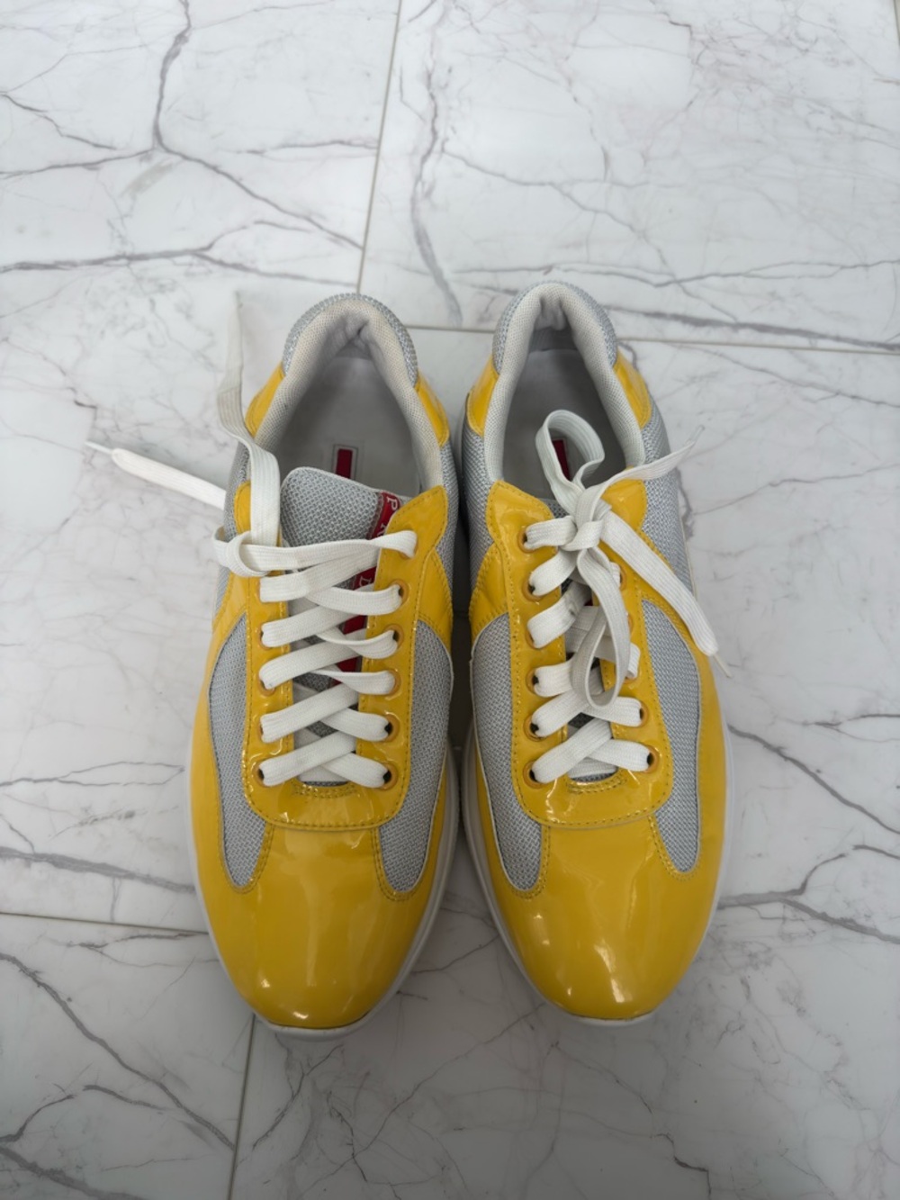 Prada Yellow and Light Gray Men's Athletic Sneakers